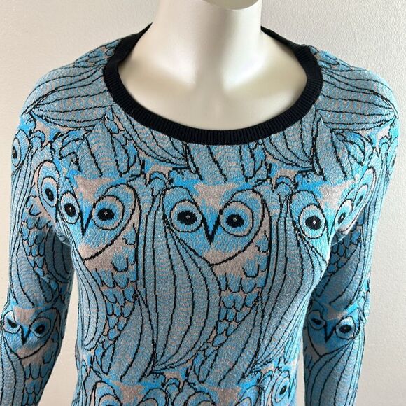 Anthropologie HWR Nestled Owl Print Tunic dress sweater cozy top Artsy - Picture 2 of 10